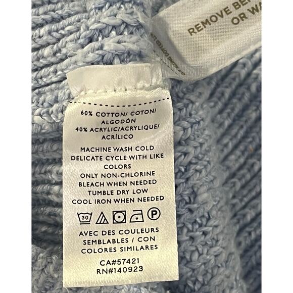 Loft Light Blue Chunky Knit Button Up V Neck Cardigan Sweater Reg Size Small - Picture 5 of 6